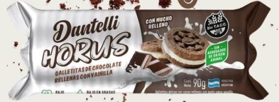 Galletitas de Chocolate rellenas con vainilla Horus x 90gr Dantelli