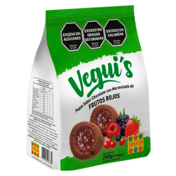 Pepas Sabor Chocolate Con Mermelada de Frutos Rojos x 200gr Veguis