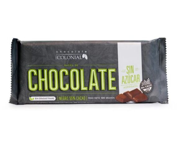 Barra de Chocolate Sin Azucar 55% Cacao x 100g Chocolate Colonial