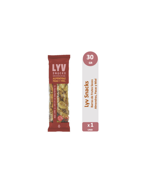 Barrita de Almendra, Pasas y Miel x30gr Lyv Snacks Sin TACC