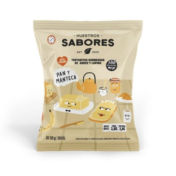 Tostaditas de Arroz y Lupino Sabor Pan y Manteca 50gr Nuestros Sabores