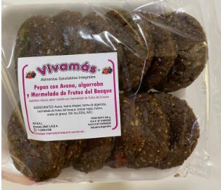 Pepas con Avena, algarroba y Mermelada de Frutos del Bosque Vivamas x250gr