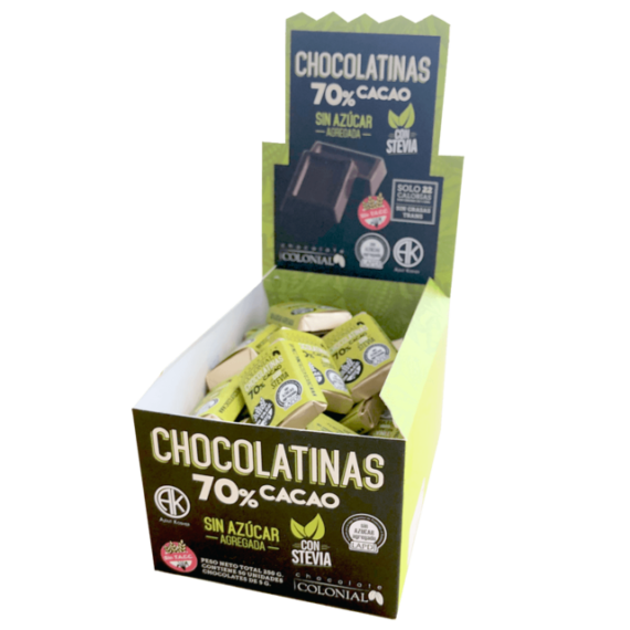 Chocolatinas 70% cacao con Stevia x 5 gr Colonial