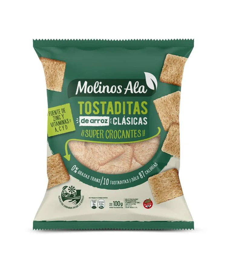 molinos ala tostaditas de arroz clasicas 100gr.