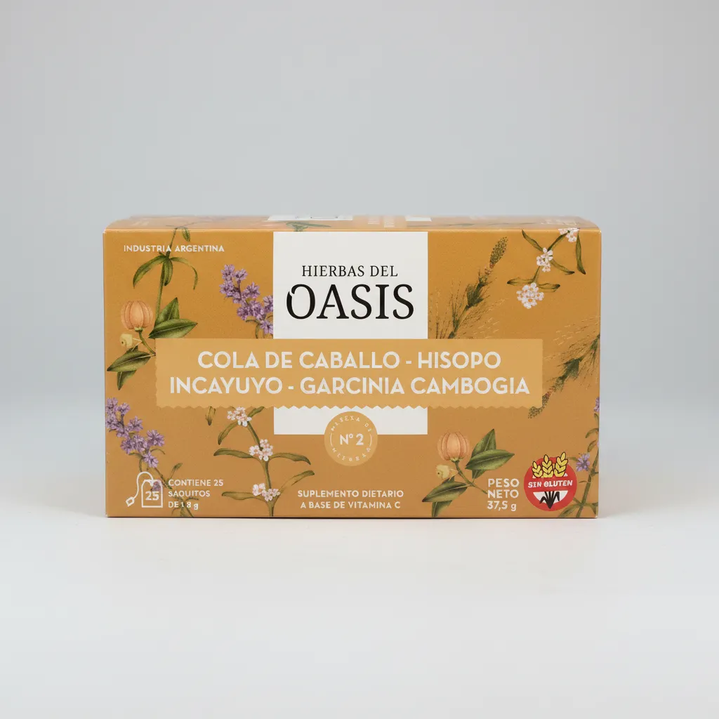 Te Adelgazante Cola de caballo- Hisopo- Incayuyo- Garcinia cambogia Hierbas del Oasis x 25 saquitos